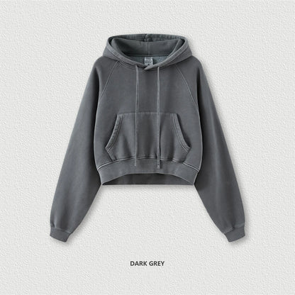 ZODF Women Hotsweet 2025 Winter Washed Fleece Crop Hoodies Girls Oversized Raglan Sleeve 400gsm Hooded Pullovers HY0648