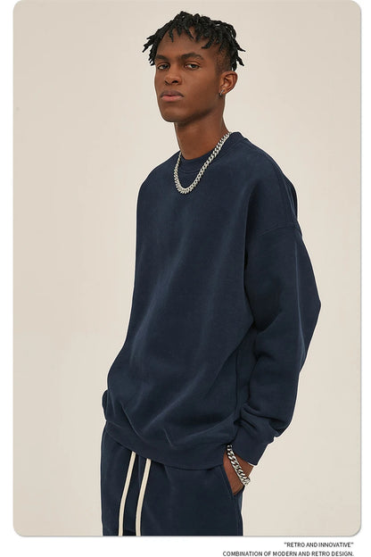 ZODF New 2025 Winter 350gsm Fleece Sweatshirts For Men Unisex Casual Loose Basic Solid O-Neck Thick Warm Pullovers HY0635