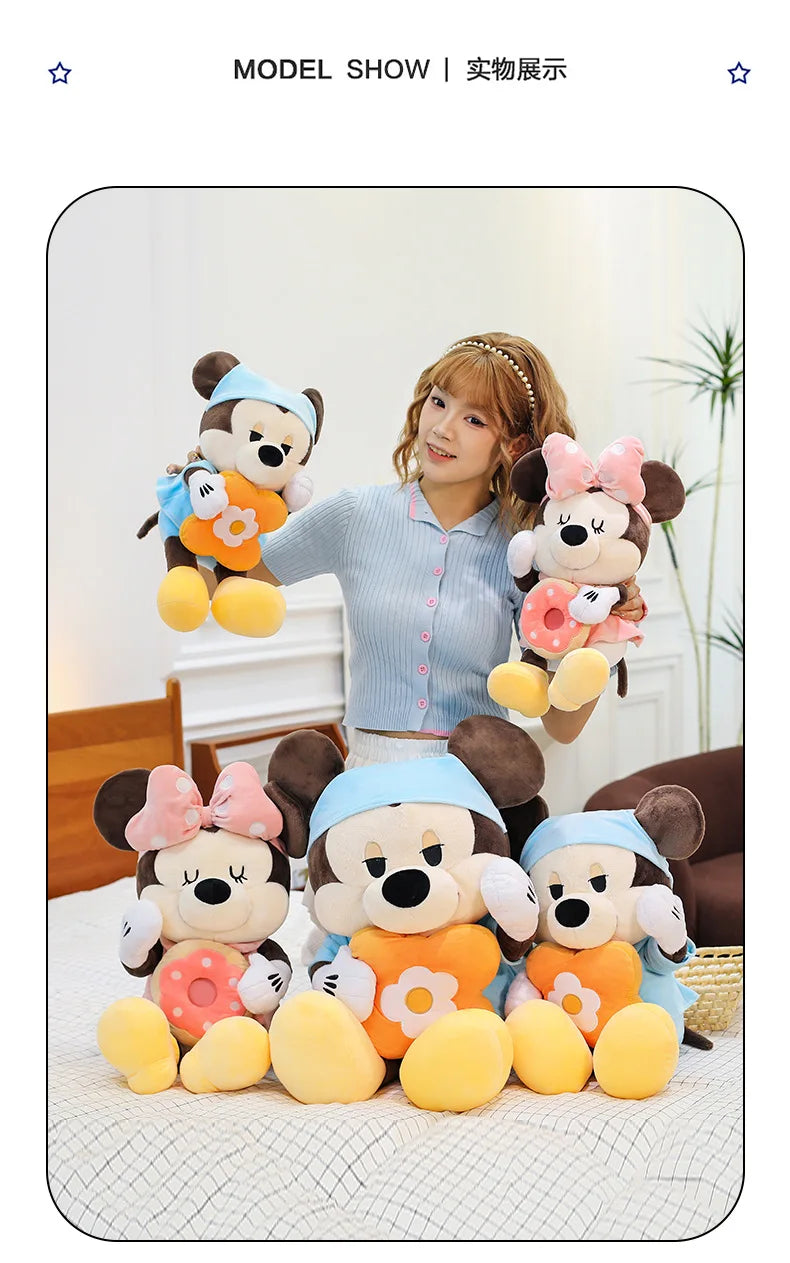 Large Size 80cm New Minnie Mickey Mouse Couples Doughnut Kawaii Movies Stuffed Plush Toy Doll Birthday Girlfriend Girl Xmas Gift