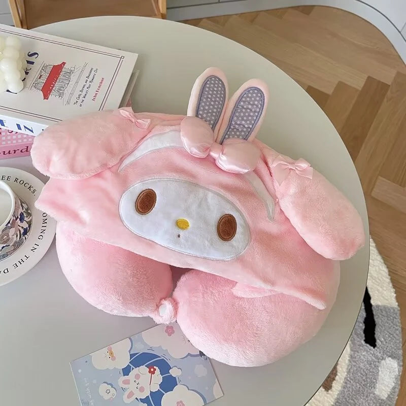 Lovely My Melody U-shaped Hooded Pillow Kawaii Japanese Style Blackout Travel Pillow Office Cartoon Nap Pillow Pink Girl