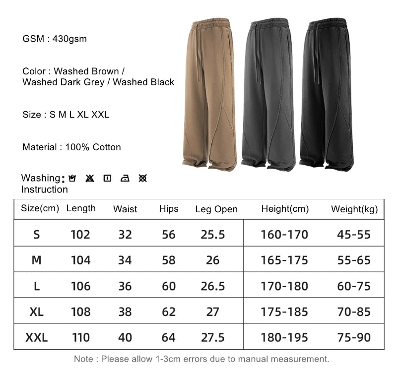 ZODF Retro Autumn Washed Loose Edge 430gsm Cotton Pants For Man Unisex Distressed Old Money Straight Patchwork Trousers HY1105