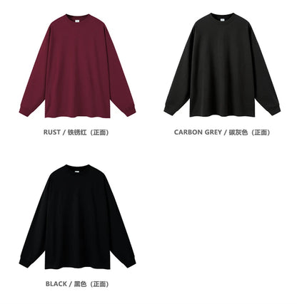 ZODF NEW Autumn Men's Solid Full Sleeve T Shirts Unisex Loose Oversized Casual 305GSM Cotton Basic T-Shirt Brand TEE HY0209