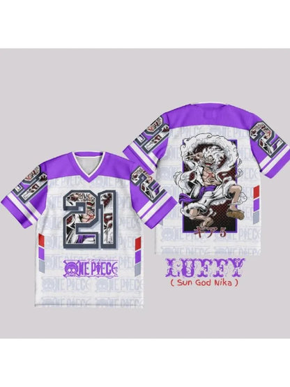 21 Jersey One Piece Luffy Anime Y2k Korean Style Kpop Baseball Hockey T-shirt Fashion Streetwear Anime Daily Unisex Tops Tees