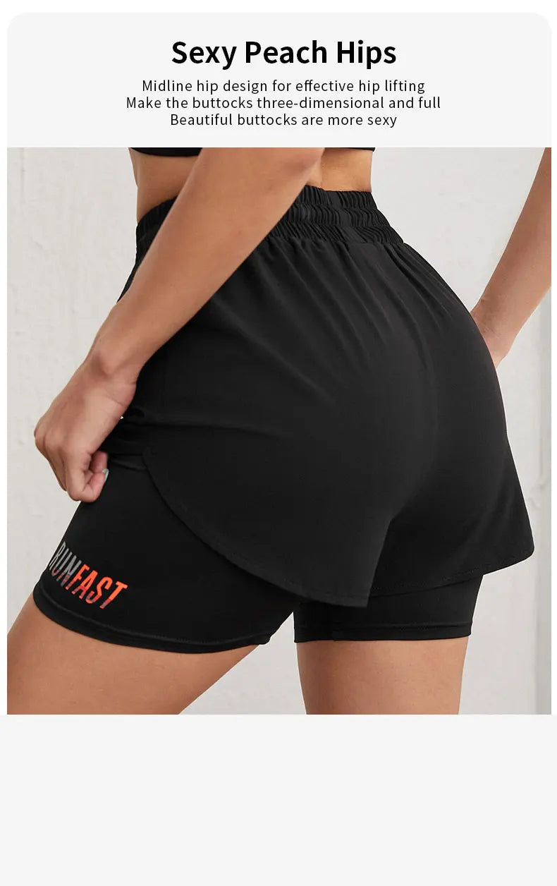 Women’s High Rise Elastic Proximity Control Yoga and Running Shorts Fake Two-Piece Pants