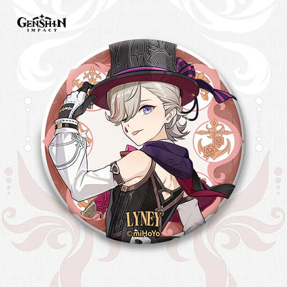 Genshin Impact Fontaine Lynette Lyney Costume Badge Pins Freminet Neuvillette Cosplay Wriothesley Backpack Brooches Kids Gifts