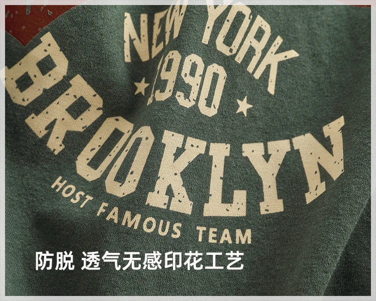 Autumn New American Retro Long-sleeved O-neck Letter Printed T-shirt Men's Fashion Simple 100% Cotton Washed Casual Sport Tops