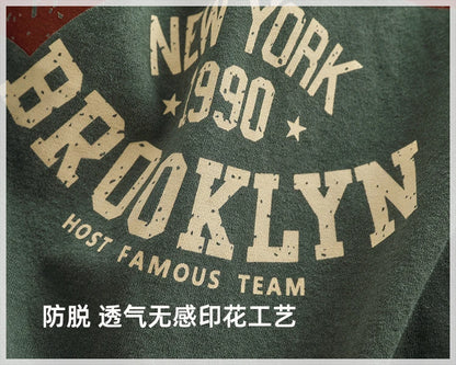 Autumn New American Retro Long-sleeved O-neck Letter Printed T-shirt Men's Fashion Simple 100% Cotton Washed Casual Sport Tops