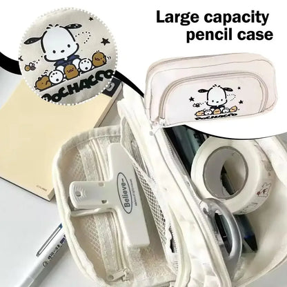 High-end Pochacco Sanrio Anime Kawaii Pen Bag Cute Cartoon Student Pencil Box Stationery Case Large Capacity Cosmetics Storage