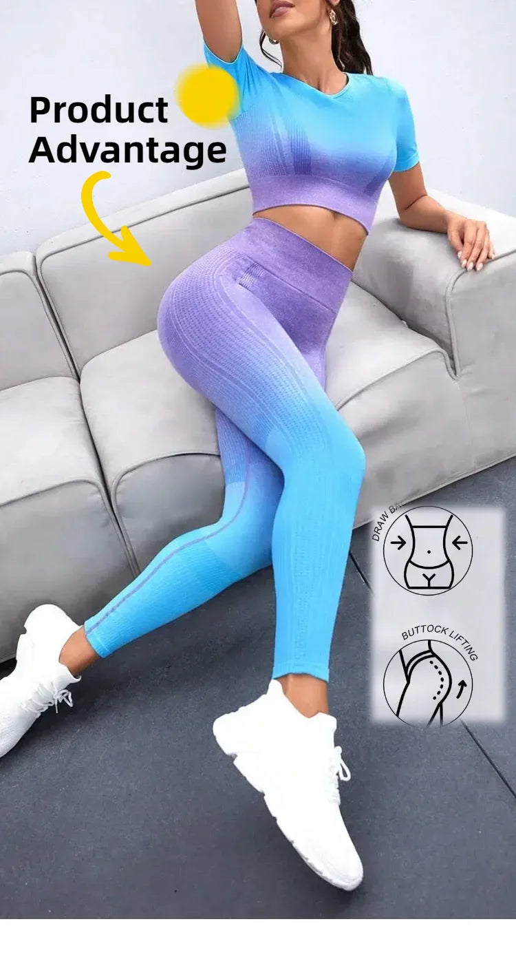 2-Piece Set,Short-Sleeved Top And High-Waisted Tummy Control Long Pants Sportswear,Suitable For Outdoor Sport,Women's Sportswear