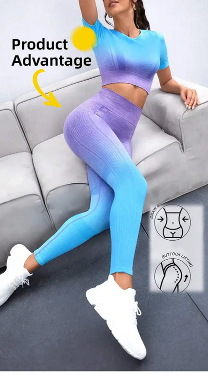 2-Piece Set,Short-Sleeved Top And High-Waisted Tummy Control Long Pants Sportswear,Suitable For Outdoor Sport,Women's Sportswear