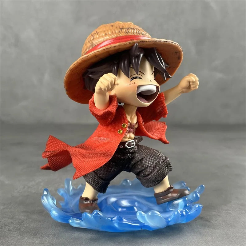 16cm One Piece Luffy Childhood Figure Shuiyue Style Laughing Expression Blue Water Effect Base PVC Anime Desk Decor Gift For Fan