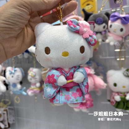 Japanese Kimono Cherry Blossom Hello Kitty Plush Doll Trendy Toy Backpack Decoration Accessories Keychain Girl Surprise Gift