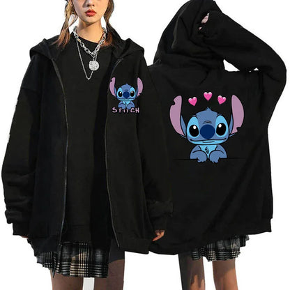 Women's Clothing Deals Aesthetic Youth Sweatshirts Black Zip Hoodies Disney Lilo & Stitch Winter Sweaters Women's Coats Jackets
