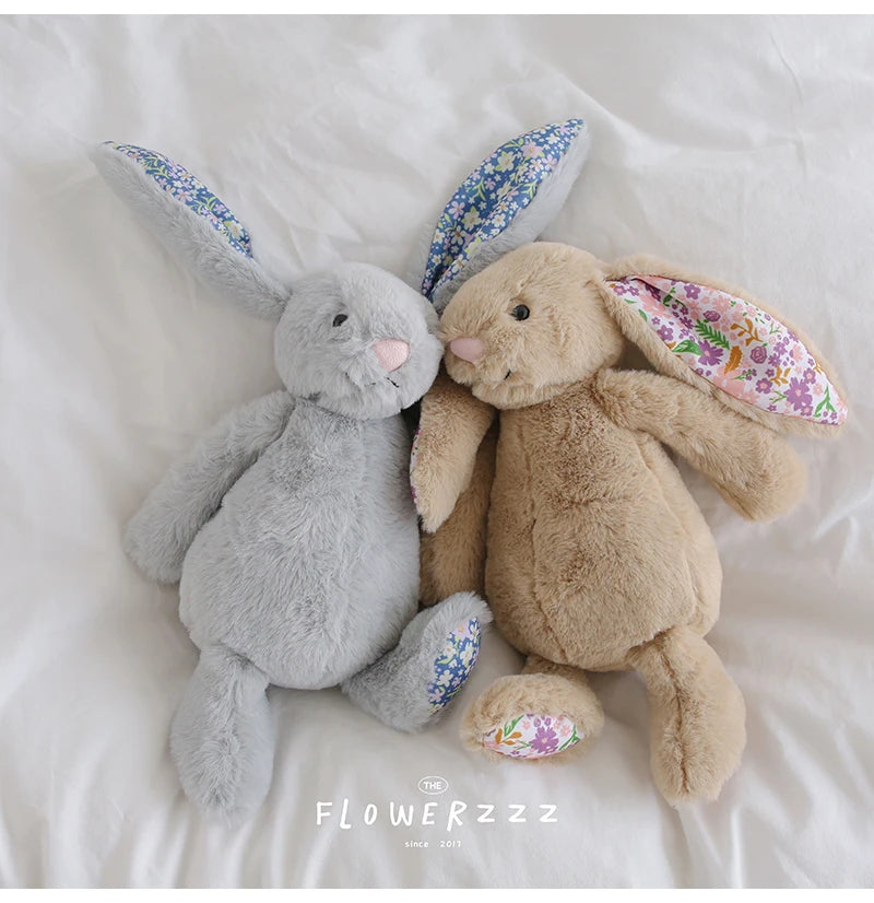 30cm Cartoon Floral Rabbit Plush Toy Pink White Bonnie Rabbit Stuffed Animal Doll Children's Room Decor Birthday Gift For Girl