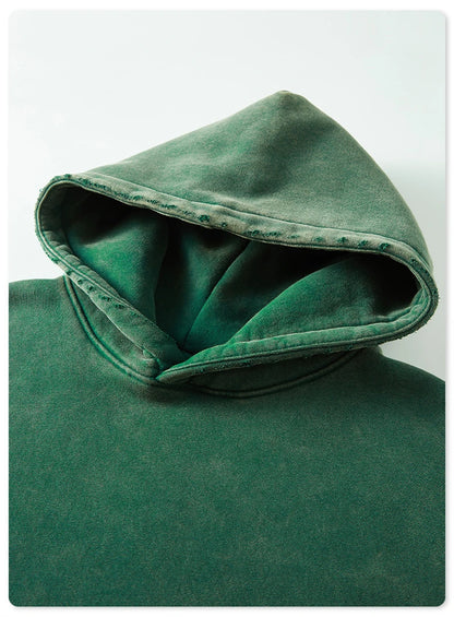 ZODF Winter Autum Men's Washed 400gsm Fleece Hoodies Unisex Couple Retro Oversized Ripped Hooded Sweatshirts Pullovers HY0652