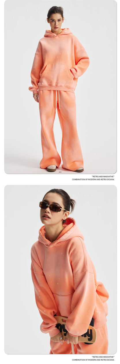 ZODF Trendy Men Washed 360gsm Fleece Hoodies Unisex Oversized Warm Paint Distressed Hooded Pullovers Winter Coat HY0947