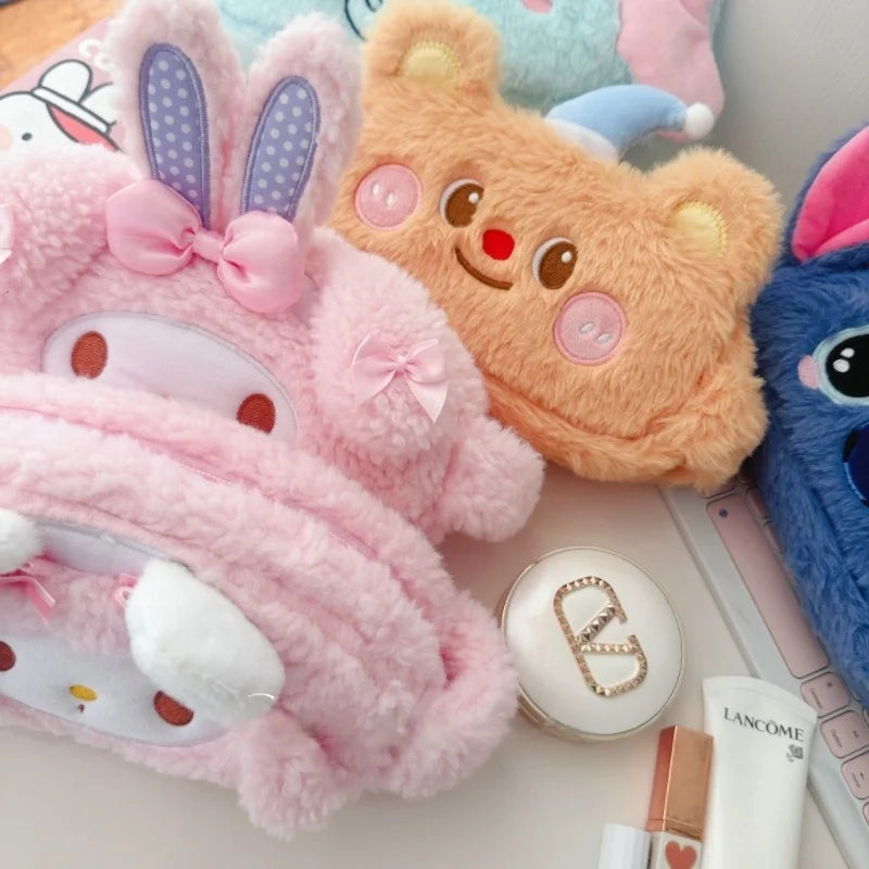 Cartoon My Melody Butter Bear Plush Makeup Bag Cute Anime Pencil Case Large Capacity Student Pencil Case Storage Bag Gifts Girl