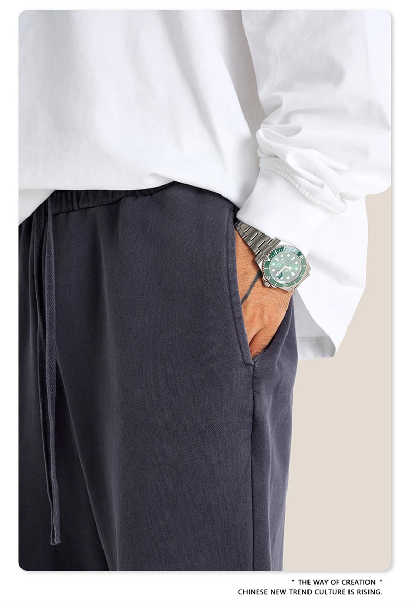 ZODF Retro Men Washed 380gsm 100% Cotton Sweatpant Unisex Loose Sport Solid Joggers Pants For Spring Autumn  HY0901