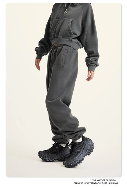 ZODF 2025 Autumn Winter Men’s Washed Fleece Sweatpants 355gsm Loose Retro Joggers Streetwear HY0653