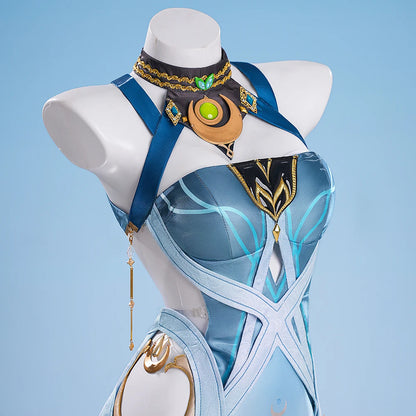 Genshin Impact Lauma Cosplay Costume Wig Dress Uniform Headwear Earrings Frostmoon Scions Halloween Party for Women Girls iCoser