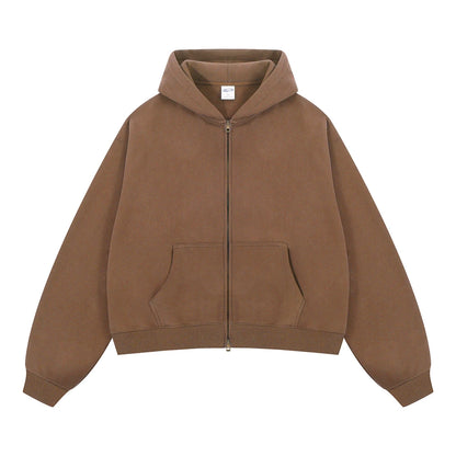 ZODF Trendy 2025 Winter Man Solid Fleece Boxy Hoodies Unisex 350gsm Double Head Zipper Hooded Sweatshirts Coat HY1122