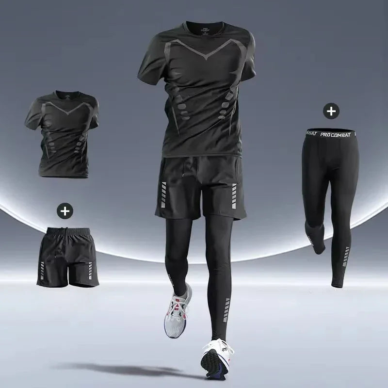 Men’s Sports Suits Fitness Clothes Tight-Fitting Quick-Drying Running Cycling Training Apparel for Autumn Night