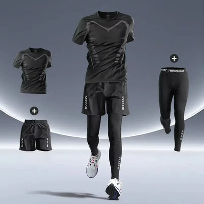 Men’s Sports Suits Fitness Clothes Tight-Fitting Quick-Drying Running Cycling Training Apparel for Autumn Night