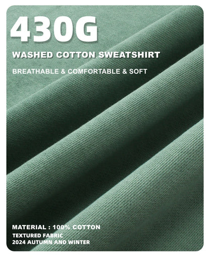 ZODF 2024 Autumn Men's Washed Sweatshirt Unisex Women Retro Solid 430gsm Terry Cotton O Neck Pullovers Coat HY0880