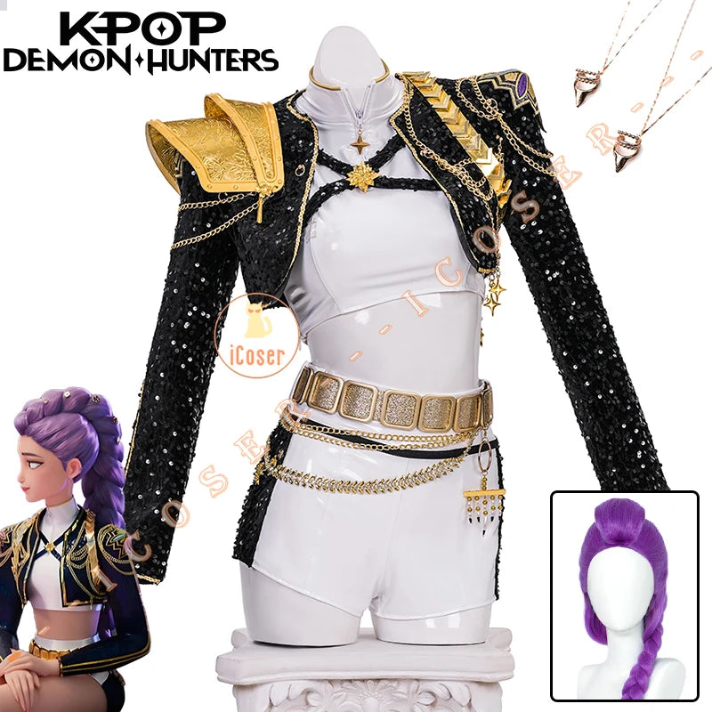 KPop Demon Hunters Rumi Cosplay Costume Black Gold Stage Costume Uniform Huntrix Performance Outfit Halloween Party Women Girls
