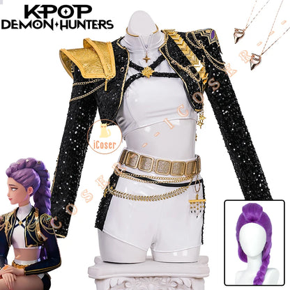 KPop Demon Hunters Rumi Cosplay Costume Black Gold Stage Costume Uniform Huntrix Performance Outfit Halloween Party Women Girls