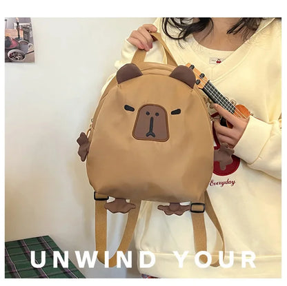 Kawaii Capybara Nylon School Bag Laptop Backpack Cartoon Children's Backpack Travel Casual Book Bags Large Capacity Backpack
