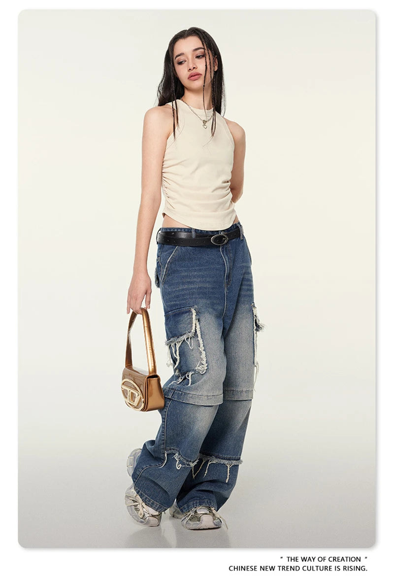 ZODF Women 2024 Summer Washed Tank Tops Female Hotsweet Girls 235gsm Slim Pleated Arc Hem Camisole TEE Streetwears HY0795