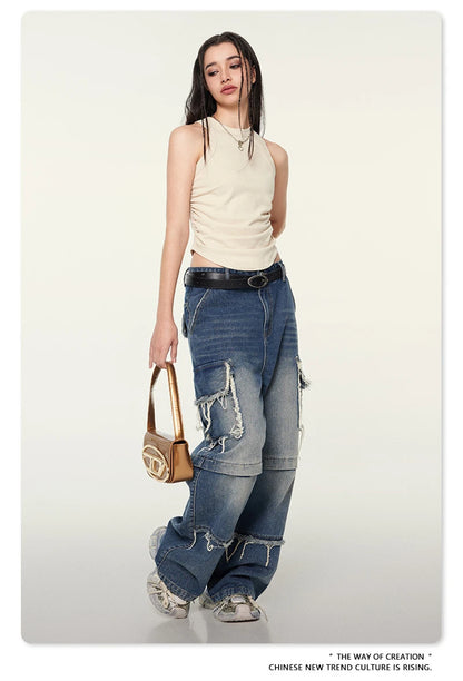 ZODF Women 2024 Summer Washed Tank Tops Female Hotsweet Girls 235gsm Slim Pleated Arc Hem Camisole TEE Streetwears HY0795