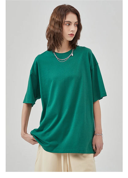 ZODF New Summer Men 275gsm Cotton T Shirts Unisex Women High Street Oversized FG Noshrink Solid T-Shirt Streetwears HY0152