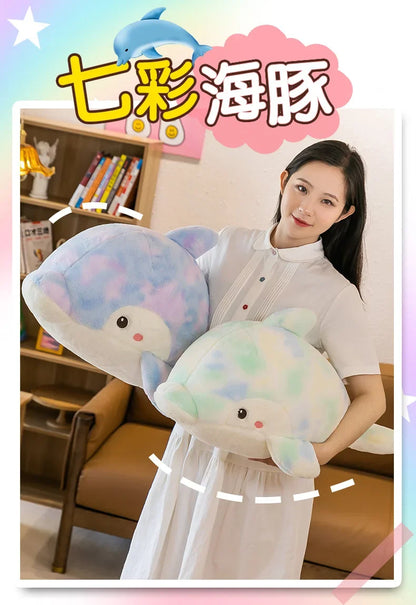 50-80cm Kawaii Fantastic Rainbow Colorful Plush Dolphin Stuffed Animals Doll Decoration Birthday Gifts Soft Pillow Children Gift