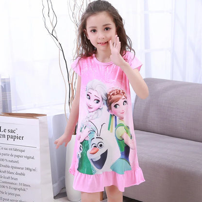 Girls Night Dress Summer Cartoon Snow White Frozen Princess Elsa Mermaid Print Toddler Girl Nightgown for Teens