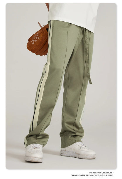 ZODF Spring Summer 275GSM Basic Side Webbing Trousers For Men Unisex American Retro Casual Sports Straight Pants HY0540