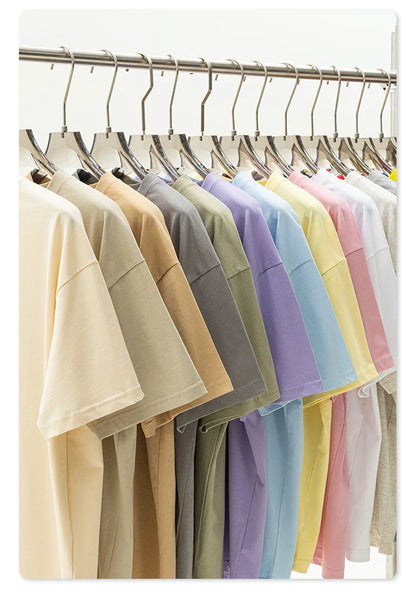 ZODF New 2025 Spring Summer 235gsm Solid Cotton T-Shirts For Men Women Unisex Loose Basic T Shirt Tees Brand Tops HY0970