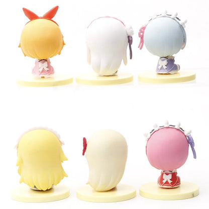 6Pcs/set Cute Mini Anime Figure Re Zero Start Life In Another World Figure PVC Model Doll Toys Japanese Dolls Birthday Gifts
