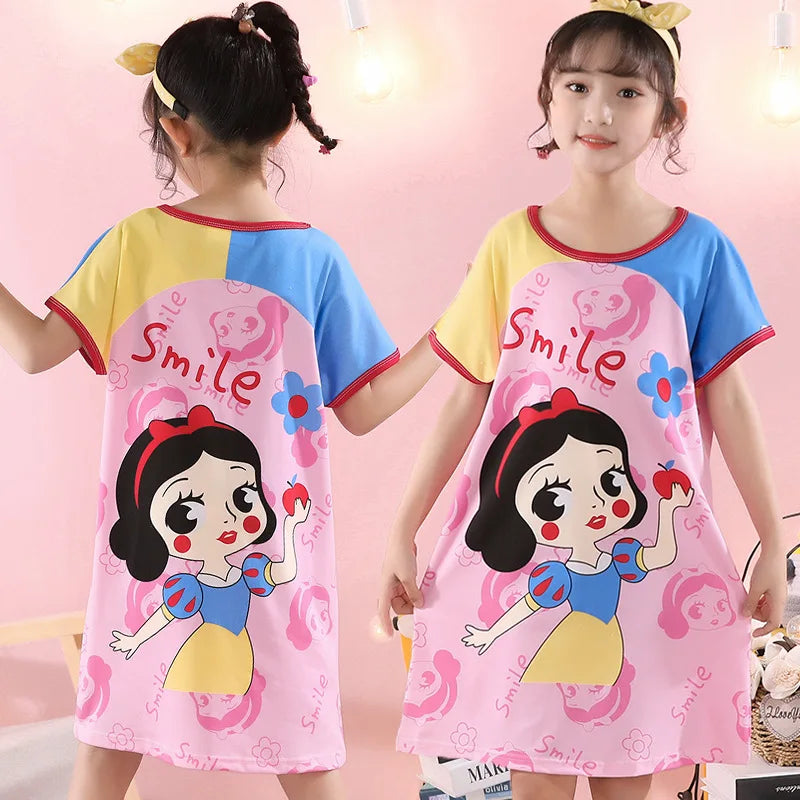 MINISO Children Home Clothing Girls Night Dress Summer Short Sleeve Disney Hello Kitty Cat Toddler Girl Pjs Nightgown Sleepwear