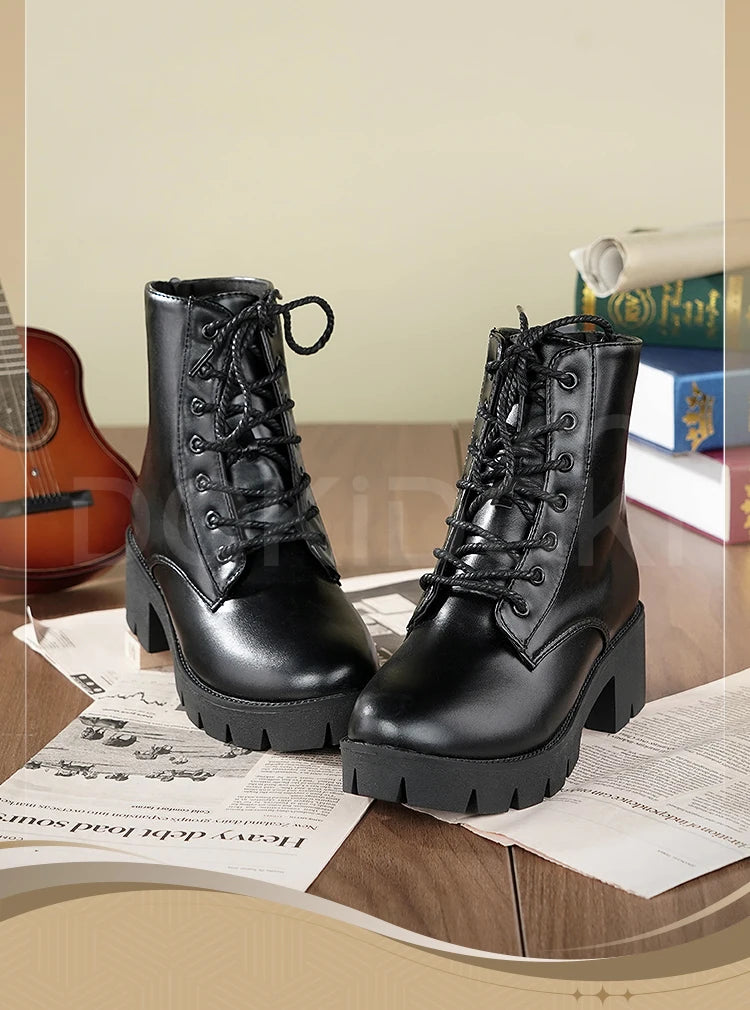 Women Men Cosplay Shoes Daily Boots DokiDoki Black 5cm Flat Bottom Shoes Cosplay Props
