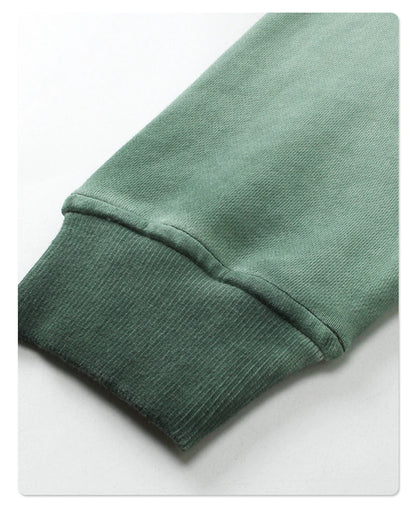 ZODF 2024 Autumn Men's Washed Sweatshirt Unisex Women Retro Solid 430gsm Terry Cotton O Neck Pullovers Coat HY0880