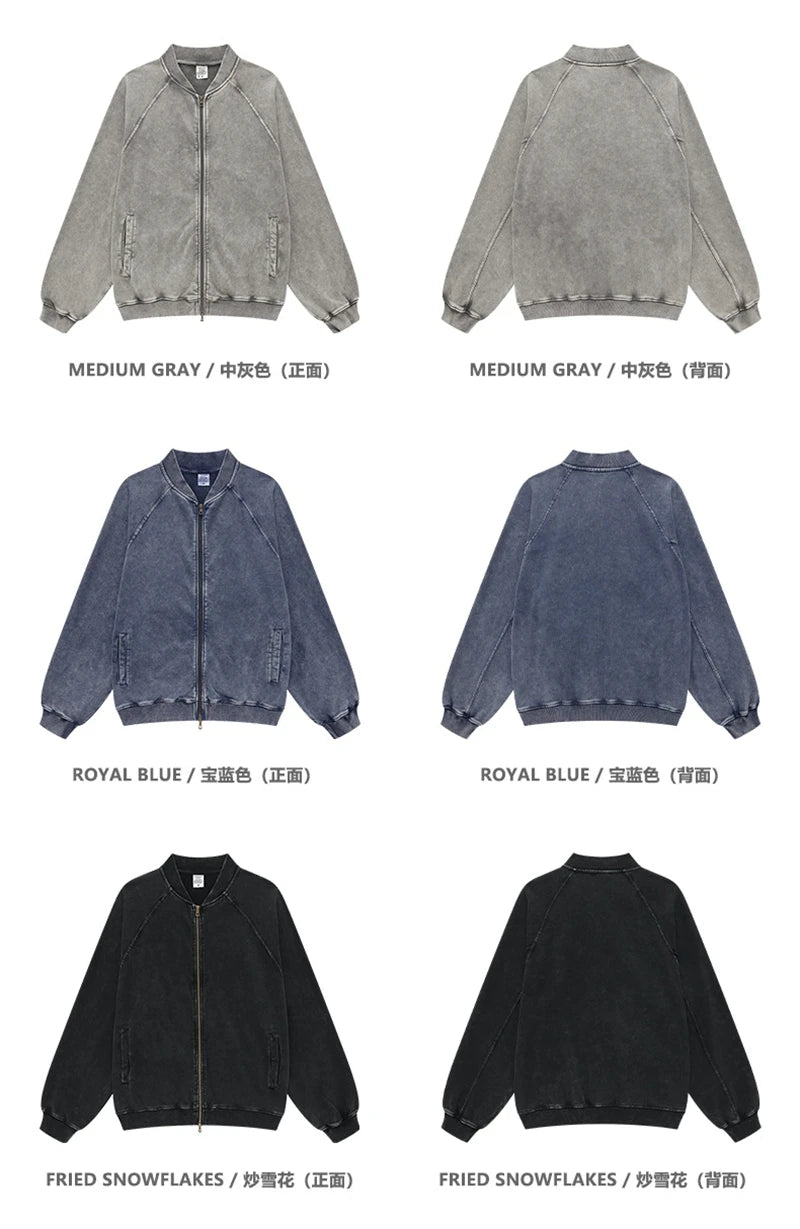 ZODF New Winter Washed Double Zipper Jackets For Men Unisex Loose Heavy Weight 450gsm Raglan Sleeve Cotton Coats HY0654