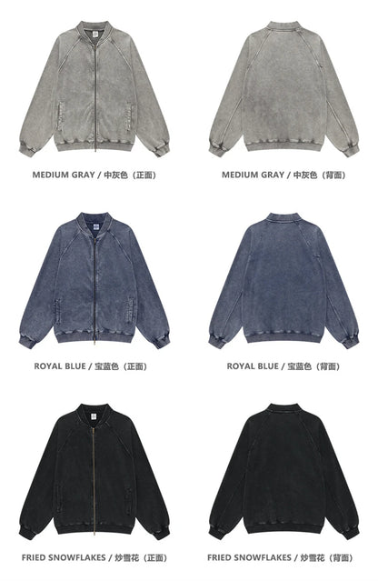 ZODF New Winter Washed Double Zipper Jackets For Men Unisex Loose Heavy Weight 450gsm Raglan Sleeve Cotton Coats HY0654