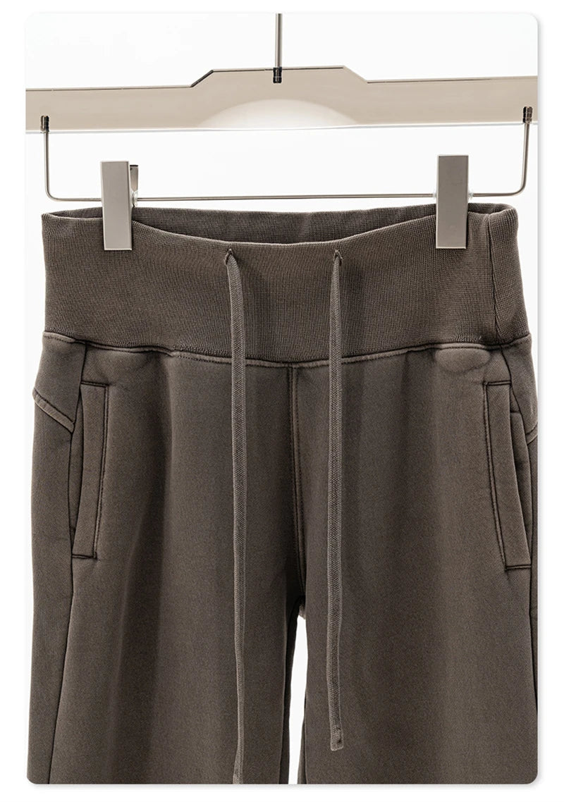 ZODF Retro Winter Women 400gsm Fleece Flared Pants Casual Girls Female Slim Fit Warm Washed Distressed Trousers HY1142