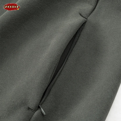 ZODF New Winter Men Solid Fleece Hoodies Unisex Women 345gsm Loose Warm Side Zipper Pocket Hooded Pullovers Brand Clothes HY0867