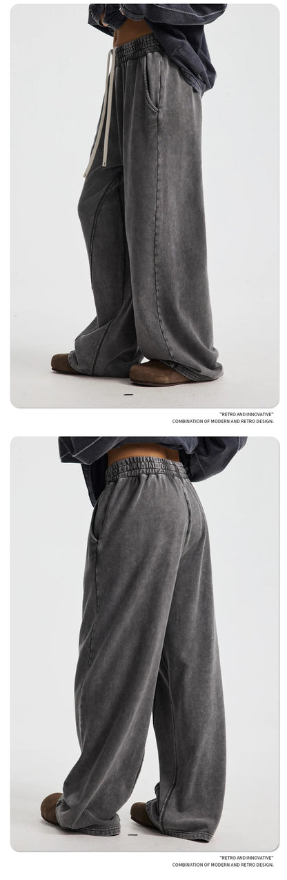 ZODF Retro 2025 Autumn Men 380gsm Washed Cotton Pants Unisex Distressed Loose Terry Sport Trousers Sweatpants HY1079