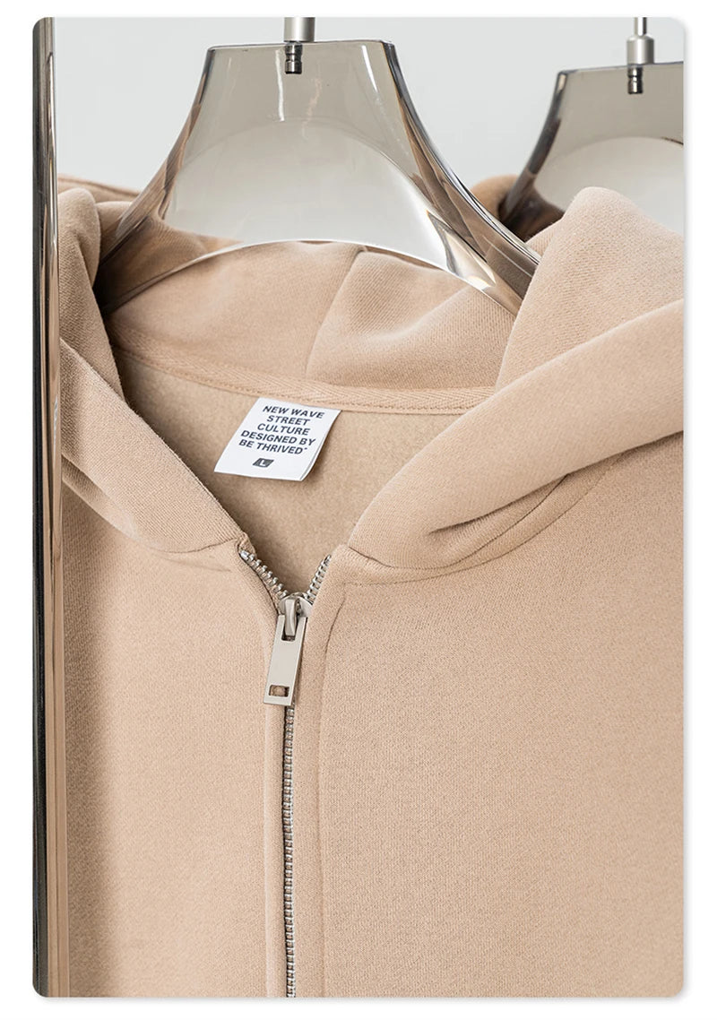 ZODF Fashion Winter Men Warm Zipper Fleece Hoodies Unisex Loose Basic 345gsm Knitted Hooded Hoodie Coats HY0904