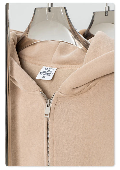 ZODF Fashion Winter Men Warm Zipper Fleece Hoodies Unisex Loose Basic 345gsm Knitted Hooded Hoodie Coats HY0904