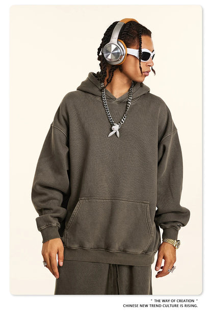 ZODF 2024 Winter Unisex Washed Fleece Hoodies 360gsm Warm Loose Retro Hooded Sweatshirts HY0870
